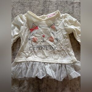 Little Lass Cattitude Long Sleeve Shirt - Cream and Pink